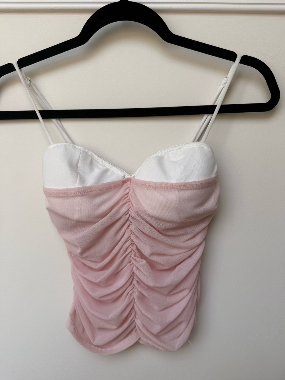 Princess Polly Pink and White Ruched Mesh Crop Top
